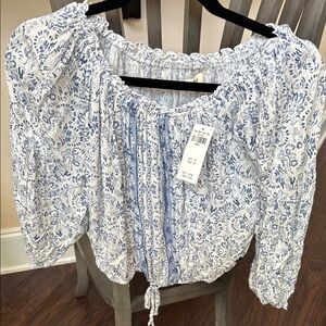 Floral Blue and White Women's Top